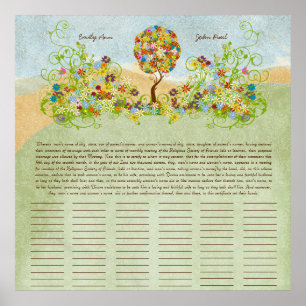 Certificat de mariage quaker impression arbre fleu
