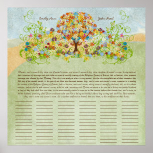 Certificat de Mariage Quaker Impression d'Arbre Fl