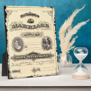 Certificat de mariage vintage Art Plaque