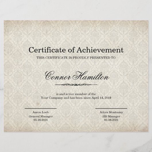 Certificat de Modèle d'appréciation (Devant)