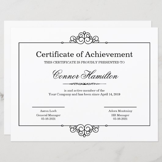 Certificat de Modèle d'appréciation (Devant / Derrière)