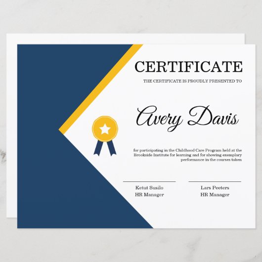 Certificat de Modèle d'appréciation (Devant / Derrière)