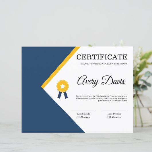 Certificat de Modèle d'appréciation (Debout devant)