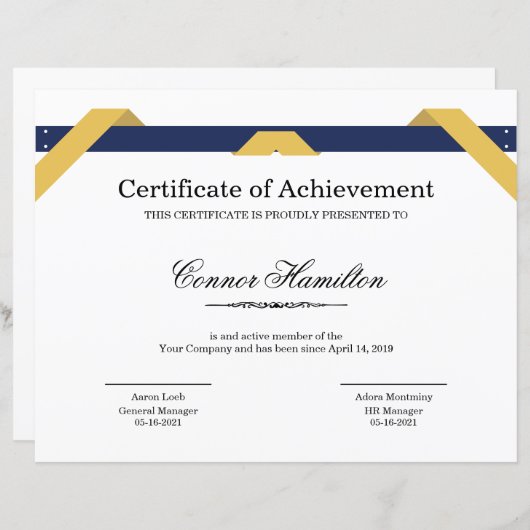 Certificat de Modèle d'appréciation (Devant / Derrière)