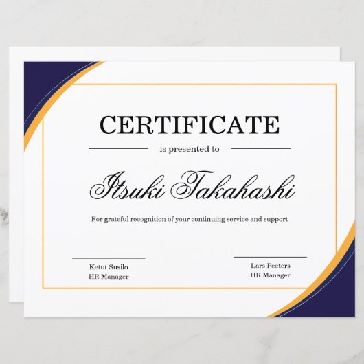 Certificat de Modèle d'appréciation (Devant / Derrière)