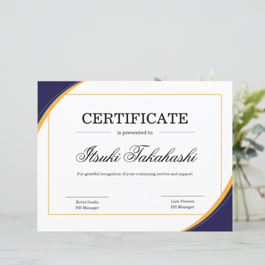 Certificat de Modèle d'appréciation (Debout devant)