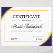 Certificat de Modèle d'appréciation (Devant)