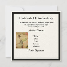 Certificat de Modèle d'authenticité pour les artis