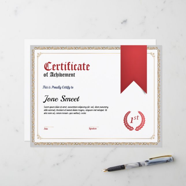 Certificat de Modèle de réussite - Personnalisable (Devant/Arrière en situation)