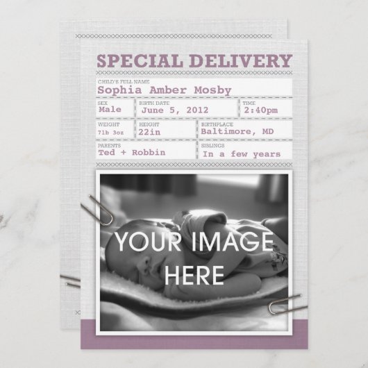 Certificat de naissance Faire-part bébé (Devant / Derrière)