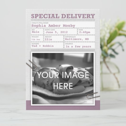 Certificat de naissance Faire-part bébé (Debout devant)