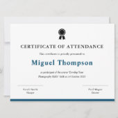 Certificat de participation carte de participant o (Devant)