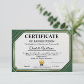 Certificat de reconnaissance or et vert de Réalisa (Debout devant)