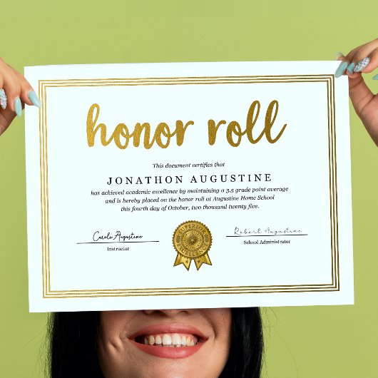 Certificat de tableau d'honneur