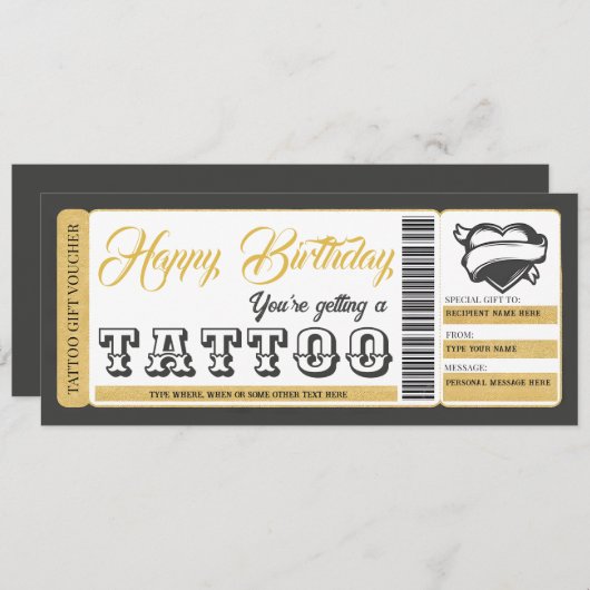 Certificat de tatouage Billet de carte cadeau d'an (Devant / Derrière)