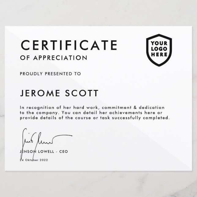 Certificat | Modèle de prix de logo d'entreprise m (Devant)