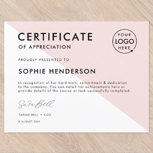 Certificat Pink Professional Logo Award Modèle
