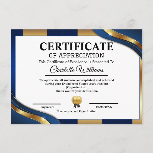 Certificat professionnel de reconnaissance Bleu Or (Devant)