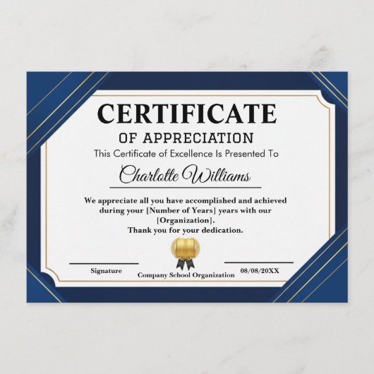 Certificat professionnel de reconnaissance Bleu Or (Devant)