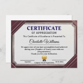 Certificate of Appreciation Professional Elegant Informatiekaartje