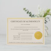 Certificate of Authenticity for Artists Folie Uitnodiging (Staand Voorkant)