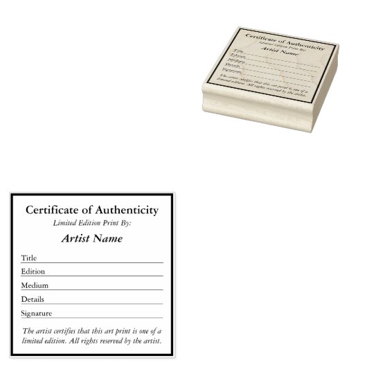 Certificate of Authenticity for Prints Rubberstempel (Gestempeld)
