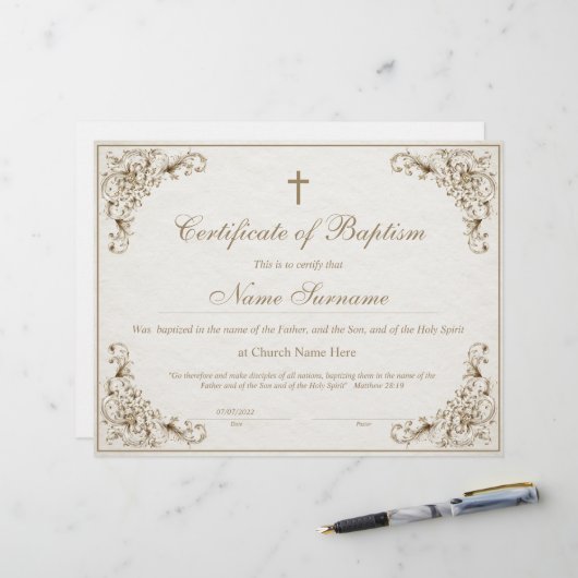 Certificate of Baptism, Baby Dedication (Voorkant / Achterkant in situ)