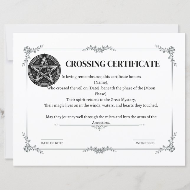 Certificate of Crossing the Veil  (Voorkant)