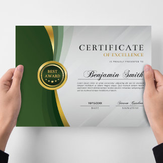 Certificate of Excellence Green & Gold Award