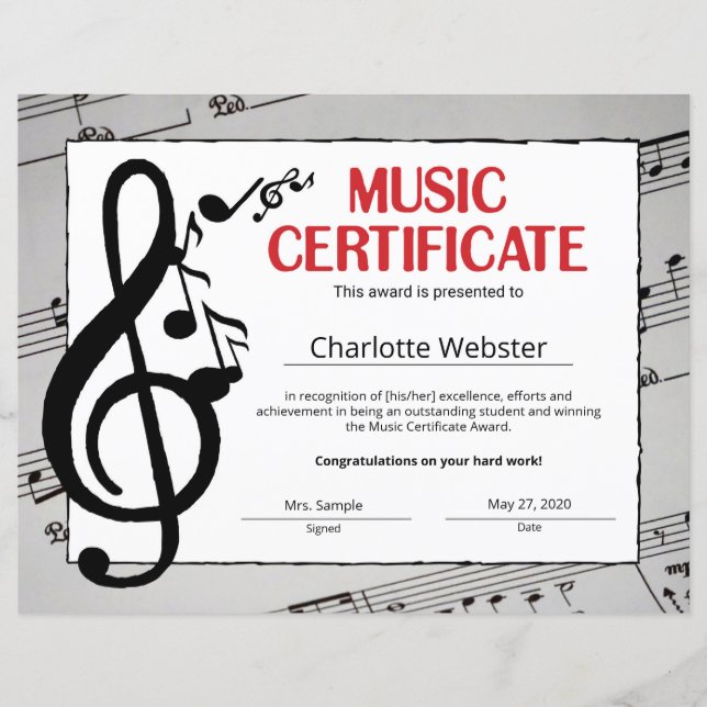 Certificaten voor de erkenning van muziekcertifica (Voorkant)