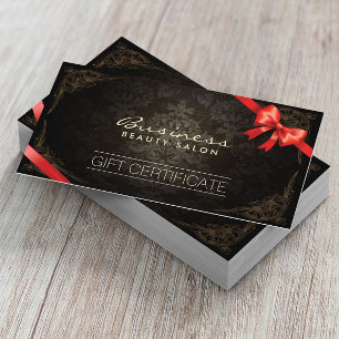 Certificats cadeau vintage Damask Red Ribbon
