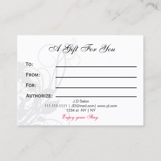Certificats cadeaux chic en noir et blanc (Dos)