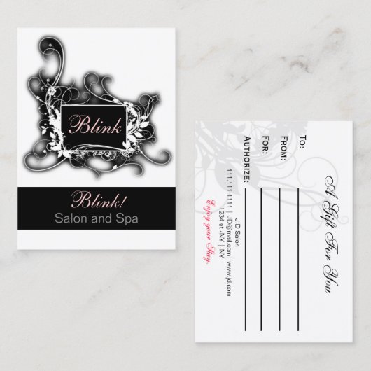 Certificats cadeaux chic en noir et blanc (Devant / Derrière)