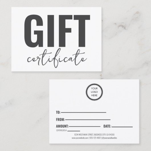 Certificats cadeaux professionnels personnalisés (Devant / Derrière)