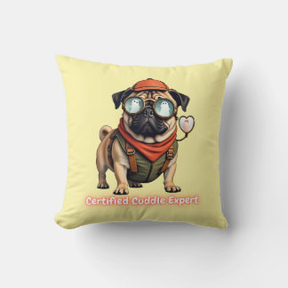 Certified Cuddle Expert Throw Pillow – Cute Pug Kussen