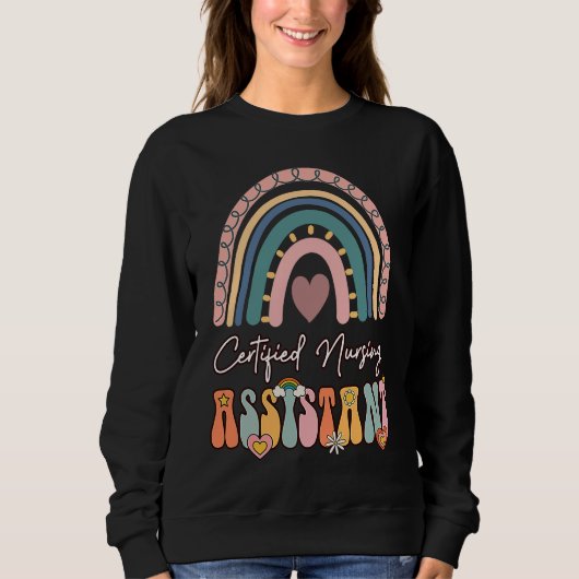 Certified Nursing Assistant CNA Groovy Retro Rainb Trui (Voorkant)