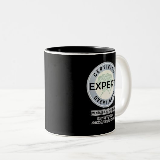 Certified Overthinker Issued by the Anxiety Dept. Tweekleurige Koffiemok (Voorkant rechts)