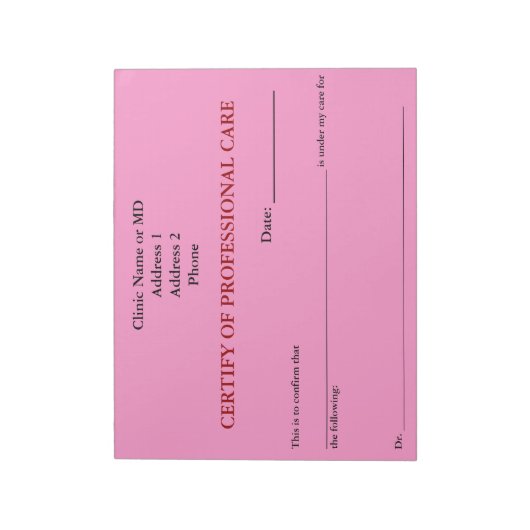 Certifier le Bloc-notes pour soins professionnels (Tourné)