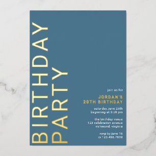 Cerulean Blauw Azure Moderne typografie Verjaard Folie Uitnodiging