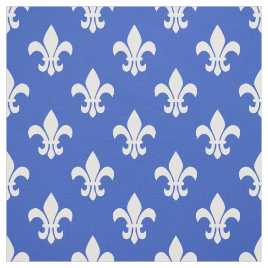 Cerulean blauw, wit Fleur de Lis patroon Stof (Swatch)