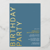 Cerulean Blue Azure | Moderne Typografie Verjaarda Folie Uitnodiging (Voorkant)