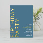 Cerulean Blue Azure | Moderne Typografie Verjaarda Folie Uitnodiging (Staand Voorkant)