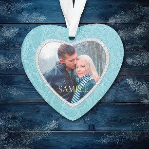 Cerulean Blue Brocade Keepomwille Photo Template Ornament