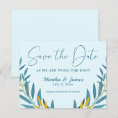 Cerulean Blue Leaves Wedding Save the Date Kaart (Voorkant / Achterkant)