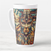 Cerulean Blue "Motif Mésoaméricain" Tall Latte Mug (Angle gauche)