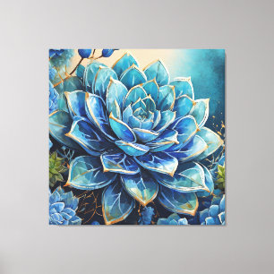 Cerulean Charm: Huidige Succulent Canvas Afdruk
