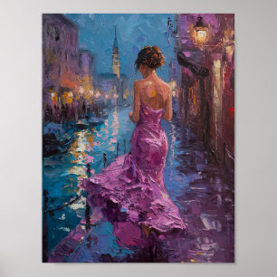 Cerulean Serenade: Twilight Promenade in Roze Poster