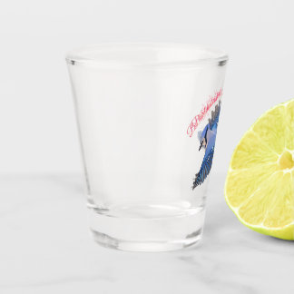 Cerulean Soar: Gedetailleerde Blauwe Gaai in Vluch Shot Glas