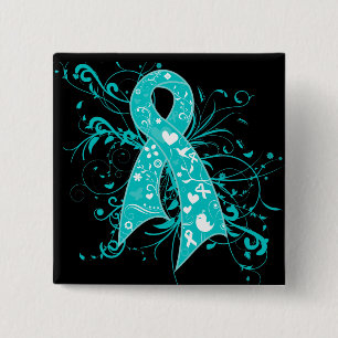 Cervic Cancer Floral Swirls Ribbon Vierkante Button 5,1 Cm