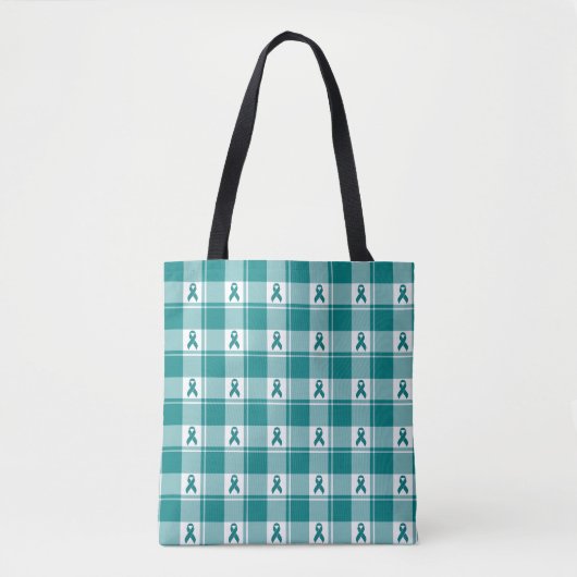 Cervical Cancer Awareness Plaid Tote, Teal Ribbon Draagtas (Voorkant)